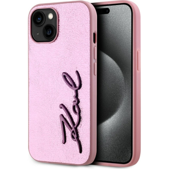 Karl Lagerfeld Case Wrinkled Metal Signature For Iphone 15 Pink - (KLHCP15SPFMFBKMP)