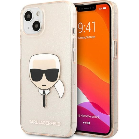 Karl Lagerfeld iPhone13 Mini 5,4'' Gold Hardcase Glitter Karl`s Head - (KLHCP13SKHTUGLGO)