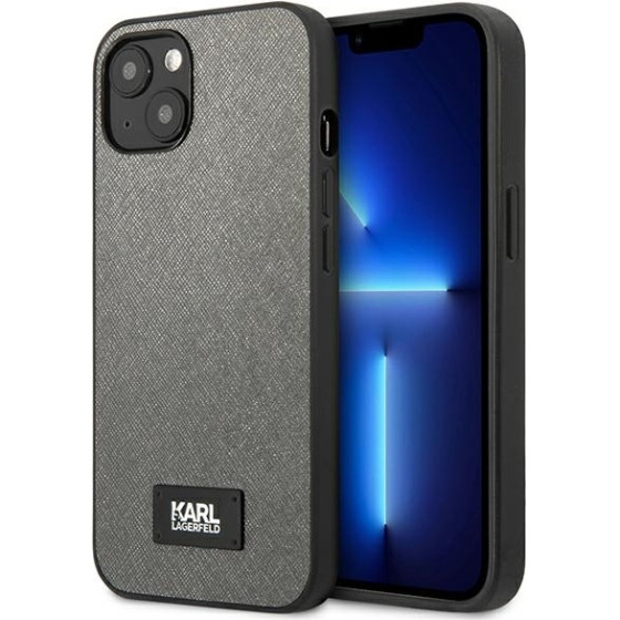 Karl Lagerfeld Iphone 13 6,1'' Hardcase Silver Saffiano Plaque - (KLHCP13MSFMP2DG)