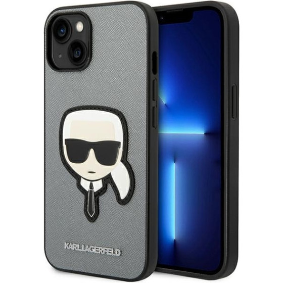 Karl Lagerfeld Iphone 14/ 15 / 13 6,1'' Silver Hardcase Saffiano Karl`s Head P - (KLHCP14SSAPKHG)