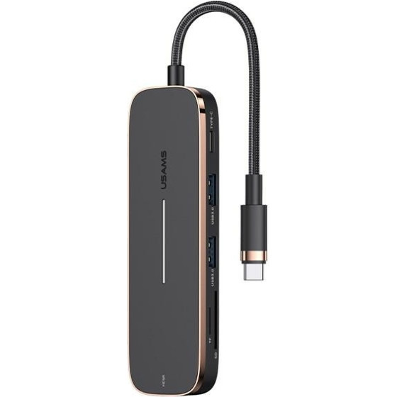 Usams Adapter Hub 2xUsb + USB-C + HDMI+ Micro SD+Sd czarny/Black (US-SJ575) - (SJ575HUB01)