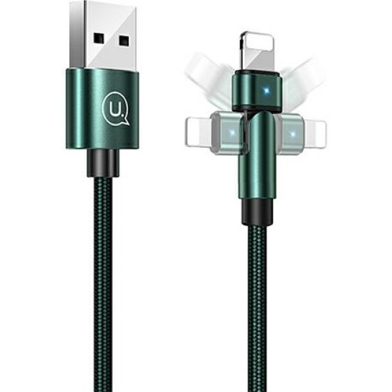 Usams Kabel Pleciony Obrotowy U60 2ALightning zielony/Green 1m (US-SJ476) - (SJ476USB02)