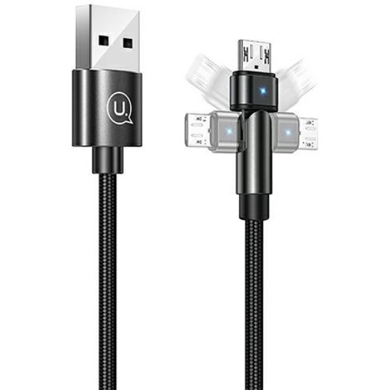 Usams Kabel Pleciony Obrotowy U60 2AMicrousb czarny/Black 1m (US-SJ478) - (SJ478USB01)