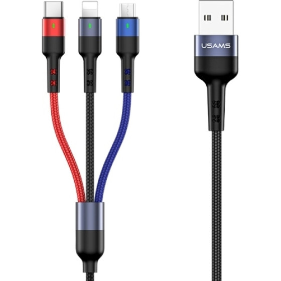 Usams Kabel Pleciony U26 3w1 0.35m 2AFast Charge (lightning/microUSB/USB-C) (US-SJ410) - (SJ410USB01)