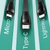 Usams Kabel U69 3w1 1m czarny/black(lightning/microUSB/USB-C) (US-SJ508) - (SJ508USB01)