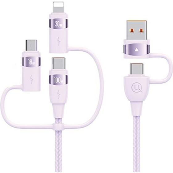 Usams Kabel U85 2xUSB-C/USB/Micro-USB/Lightning 6w1 2m 100W Pd Fast Charge fioletowy/Purple (US-SJ646) - (SJ646USB02)