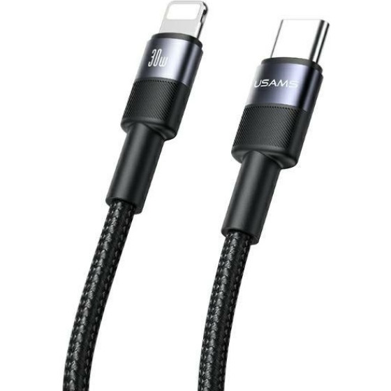 Usams Kabel USB-C Na Lightning 30W 1,2m czarny/Black (US-SJ729) (tuba) - (SJ729USBSG01)