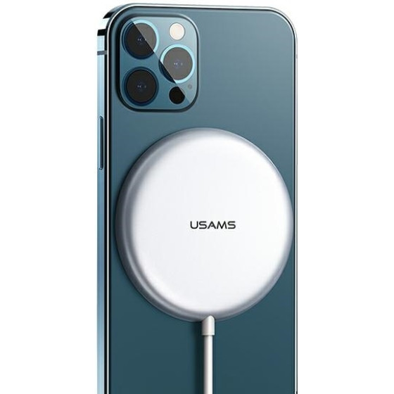 Usams Lad. Indukcyjna US-CD160 magneticW2 15W Aluminiowa Iphone 12 Series srebrny/Silver - (CD160DZ01)