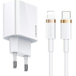 Usams Lad. siec. 1xUSB-C T34 20W 5V-3APD3.0 + Kabel U63 USB-C Do Lightning 20W bialy/White (T49) T49 - (T49OCLN01)