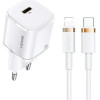 Usams Lad. siec. 1xUSB-C T36 Mini 20W+ Kabel USB-C-Lightning bialy/White PD3.0 Fast Charging (US-CC124+US-SJ484) - (XFKXLOGTL02)