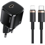 Usams Lad. siec. 1xUSB-C T36 Mini 20W+ Kabel USB-C-Lightning czarny/Black PD3.0 Fast Charging (US-CC124+US-SJ484) - (XFKXLOGTL01)