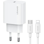 Usams Lad. siec. 1xUSB-C T65 PD20WPd Fast Charging US-CC226 + Kabel USB-C/Lightning US-SJ712 30W Bia - (OYXLTZ02)