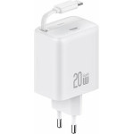 Usams Lad. siec. 1xUSB-C Ze Zwijanymkablem USB-C Retractable PD+Qc 20W Gan Fast Charging bialy/White - (CC233TC02)