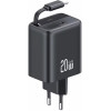 Usams Lad. siec. 1xUSB-C Ze Zwijanymkablem USB-C Retractable PD+Qc 20W Gan Fast Charging czarny/Blac - (CC233TC01)