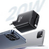 Usams Lad. siec. 1xUSB-C Ze Zwijanymkablem USB-C Retractable PD+Qc 20W Gan Fast Charging czarny/Blac - (CC233TC01)