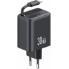 Usams Lad. siec. 1xUSB-C Ze Zwijanymkablem USB-C Retractable PD+Qc 30W Gan Fast Charging czarny/Blac - (CC241TC01)