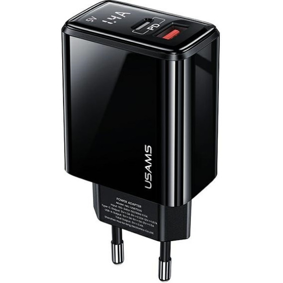 Usams Lad. siec. 1xUSB-C+1xUsb T40 20WLed (Only head) PD3.0 +QC3.0 Fast Charging czarny/Black CC133T - (CC133TC01)