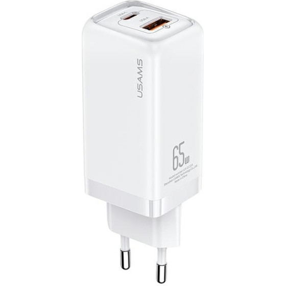 Usams Lad. siec. 1xUSB-C+1xUsb T47 65W(Only head) Pd Fast Charging Super Si bialy/White (US-CC153) - (CC153TC02)