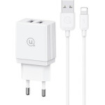 Usams Lad. siec. 2xUsb 18W + kabelLightning/USB-A Fast Charging bialy/White Series Hc - (HCXLTZ01)