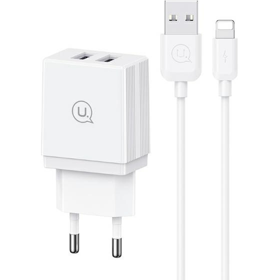 Usams Lad. siec. 2xUsb 18W + kabelLightning/USB-A Fast Charging bialy/White Series Hc - (HCXLTZ01)