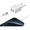 Usams Lad. siec. 2xUsb 18W + kabelLightning/USB-A Fast Charging bialy/White Series Hc - (HCXLTZ01)