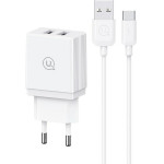Usams Lad. siec. 2xUSB-A + Kabel USB-C/USB-A Fast Charging bialy/White Series Hc - (HCXLTZ03)