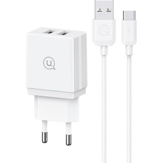 Usams Lad. siec. 2xUSB-A + Kabel USB-C/USB-A Fast Charging bialy/White Series Hc - (HCXLTZ03)