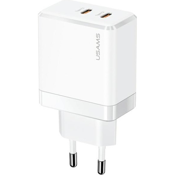Usams Lad. siec. 2xUSB-C T54 Gan 40W(Only head) Pd Fast Charging bialy/White (US-CC172) - (CC172TC02)