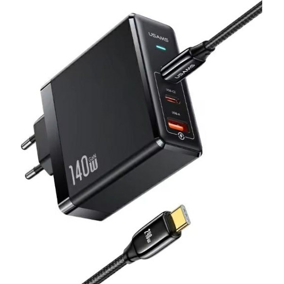 Usams Lad. siec. 2xUSB-C+1xUsb T52PD140W Pd Fast Charging US-CC168 + Kabel U82 USB-C/USB-C US-SJ581 - (UMXLOGTC01)