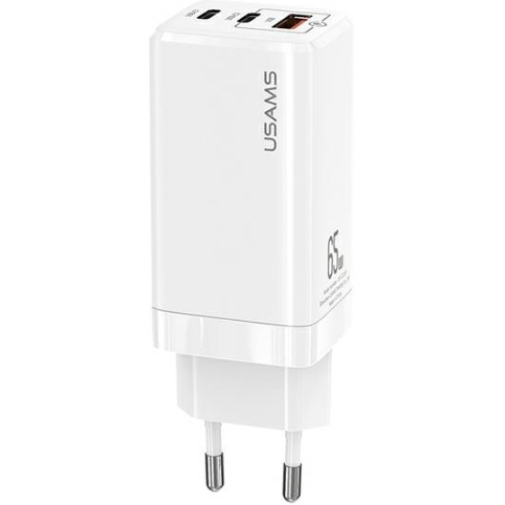 Usams Lad. siec. Mt 2xUSB-C+Usb Gan 65WT33 Pd (Only head) Fast Charging bialy/White (US-CC110) - (CC110TC02)