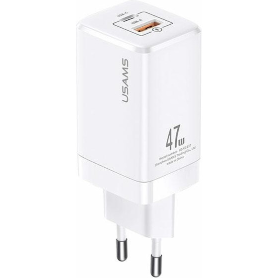 Usams Lad. siec. T41 USB-C+Usb Gan 47WPD+Qc (Only head) Fast Charging bialy/White (US-CC137) - (CC137TC02)