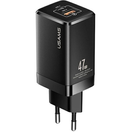 Usams Lad. siec. T41 USB-C+Usb Gan 47WPD+Qc (Only head) Fast Charging czarny/Black (US-CC1 - (CC137TC01)