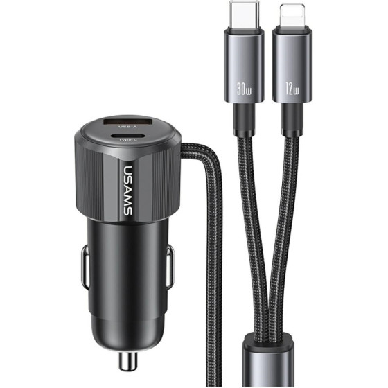 Usams Ladowarka Samochodowa Yt Series CC287 66W 1xUSB-A 1xUSB-C + Kabel 2w1 USB-C/Lightning Tarnish - (CC287CC01)