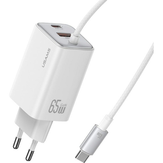 Usams Ladowarka Sieciowa Jc Series CC266 65W Gan Fast Charger 2xUSB-C 1xUSB-A Bialy - (CC266TC02)