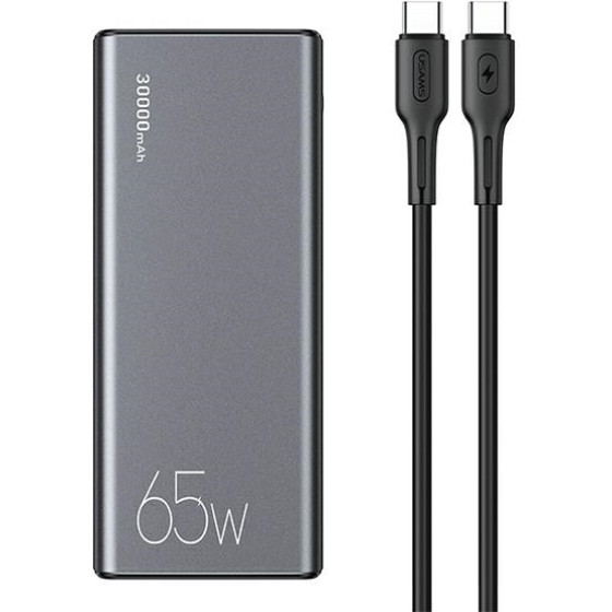 Usams Powerbank PB59 30000mAh 65W2xQC3.0+Pd Fast Charge czarny/Black (US-CD165) + Kabel USB-C-USB-C - (CMXLOGTC01)