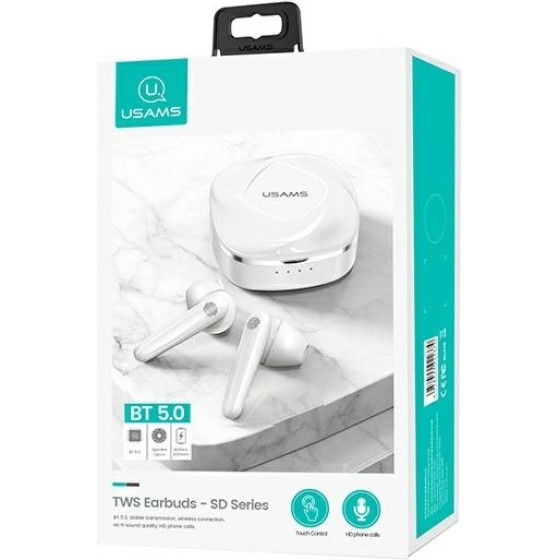 Usams Sluchawki Bluetooth 5.0 Tws Sdseries Bezprzewodowe bialy/White - (BHUSD01)