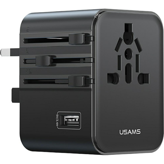 Usams Travel Charger Adapter CC308 2xUSB-C 17W 4in1 US/AU/EU/Uk Black - (CC308TC01)