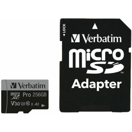 Verbatim 256GB Microsd Card + Adapter Pro U3 Black - (47045)