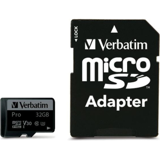 Verbatim 32GB Microsd Card + Adapter Pro U3 Black - (47041)
