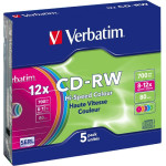 Verbatim CD-Rw Colour Sl 700MB 8-12X 5-Pack Multicolor - (43167)