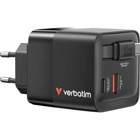 Verbatim Charger Gan 65W 2xUSB-C/USB-A + EU/UK/Us Adapter Black - (32217)