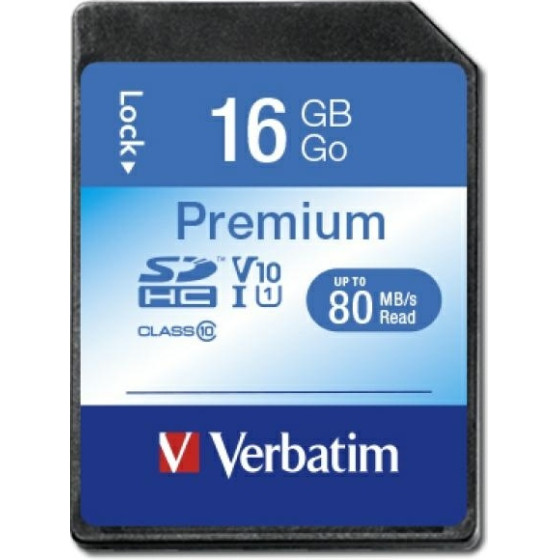 Verbatim Premium U1 Card Sdhc 16GB V10 Black - (43962)