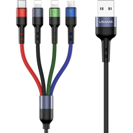 Usams Kabel Pleciony U26 4w1 3m 2AFast Charge (2xlightning/microUSB/USB-C) (US-SJ413) - (SJ413USB01)