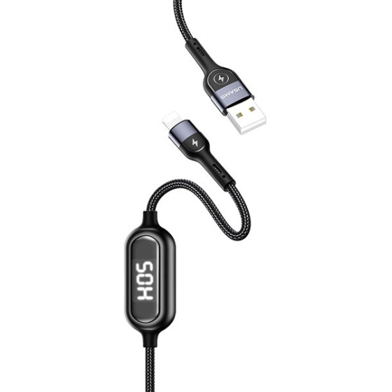 Usams Kabel Pleciony U48 Lightning 1,2m2A Fast Charging Led czarny/Black (US-SJ423) - (SJ423USB01)
