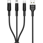 Usams Kabel Pleciony U5 3w1 1,5m 2Aczarny/Black (lightning/microUSB/USB-C) SJ2193IN101 (US-SJ219) - (SJ2193IN10)