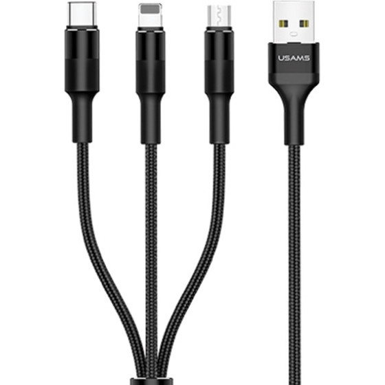 Usams Kabel Pleciony U5 3w1 1,5m 2Aczarny/Black (lightning/microUSB/USB-C) SJ2193IN101 (US-SJ219) - (SJ2193IN10)