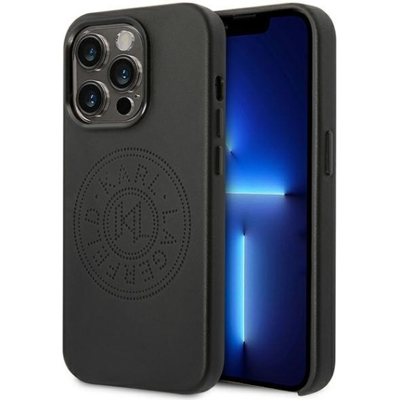 Karl Lagerfeld Iphone 14 Pro Max 6,7'' Hardcase Black Leather Perforated Logo - (KLHCP14XFWHK)