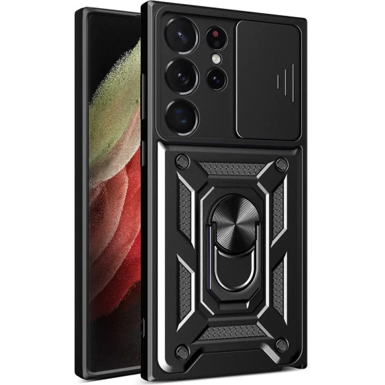 Hurtel Hybrid Armor Camshield case for Samsung Galaxy S23 Ultra Armored cover with camera cover black 9145576272800 - (Hybrid Armor Camshield Samsung S23 Ultra BLACK)
