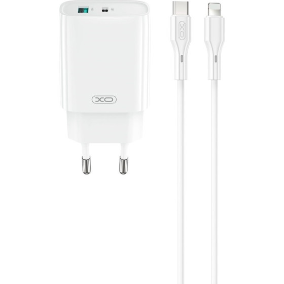 XO Wall Charger CE30 Pd 30W 1x USB-C 1x Usb White + Cable USB-C - Lightning