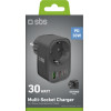 SBS Multiplug Wall Charger Usb And 2xUSB-C Pd 30W Black - (TRPLUG1USB2CPD)